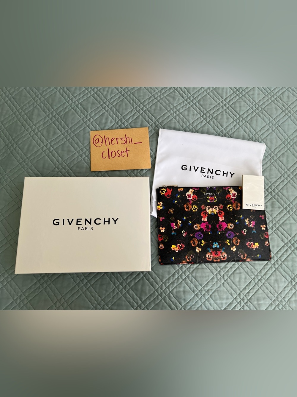 NWT Givenchy $475 Hibiscus Floral Pouch Coated Canvas Black Multicolor Clutch